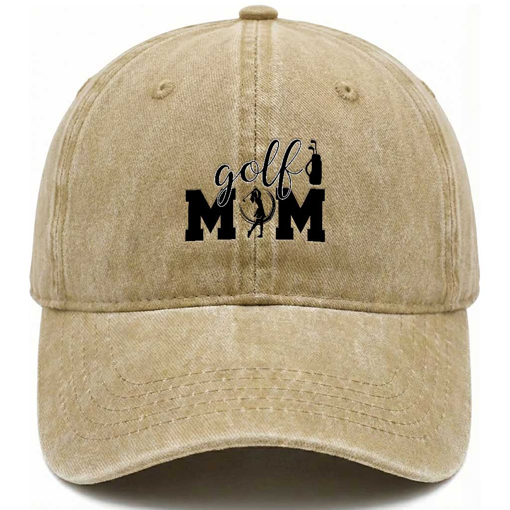 Proud Golf Mom Lifestyle Washed Cotton Baseball Cap Sports Gift Idea TS12 Washed Cap Universal Fit Khaki Print Your Wear