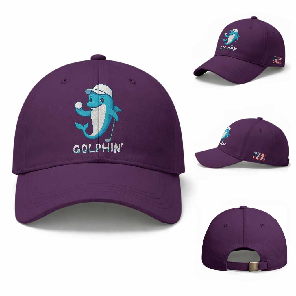 Golphin Dolphin Pun Baseball Cap Funny Golf Gift TS12 Baseball Cap Universal Fit Purple Print Your Wear