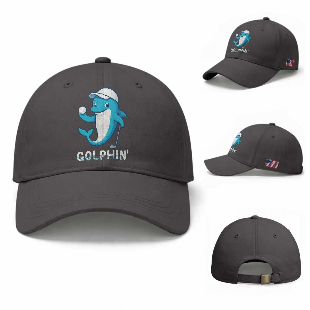Golphin Dolphin Pun Baseball Cap Funny Golf Gift TS12 Baseball Cap Universal Fit Dark Gray Print Your Wear