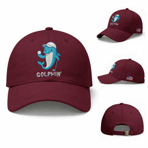 Golphin Dolphin Pun Baseball Cap Funny Golf Gift TS12 Baseball Cap Universal Fit Maroon Print Your Wear