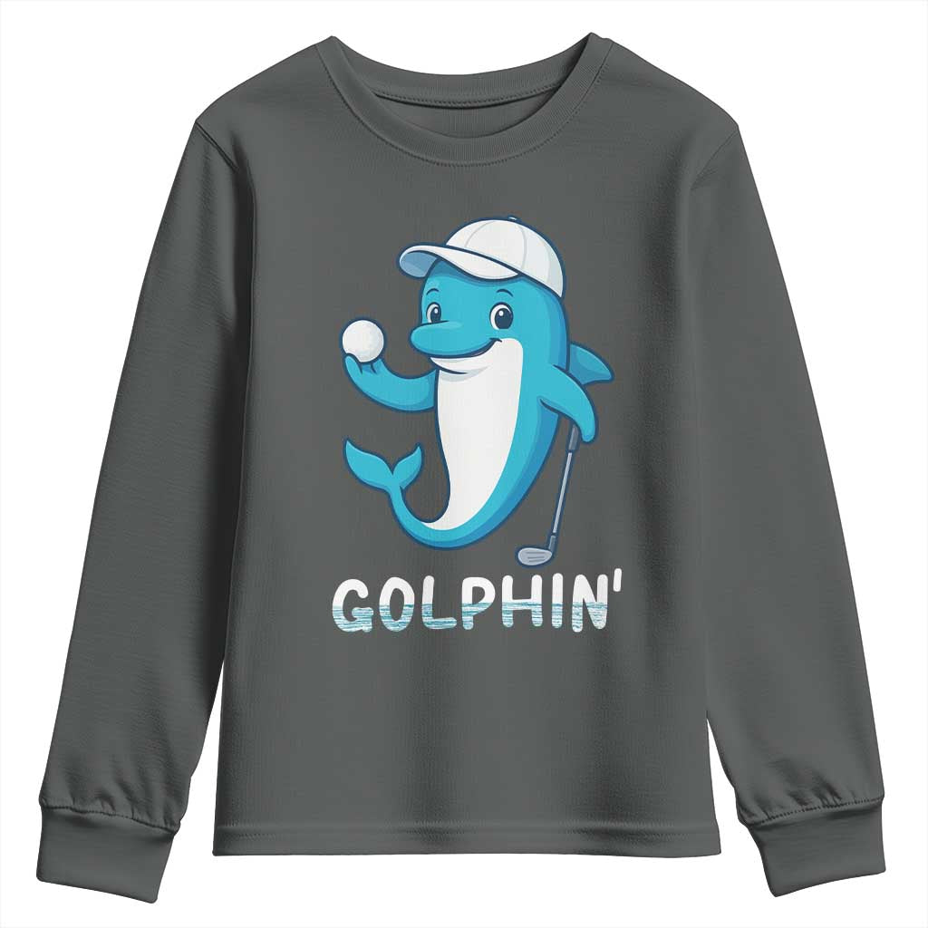Golphin Dolphin Pun Youth Sweatshirt Funny Golf Gift TS12 Dark Heather Print Your Wear