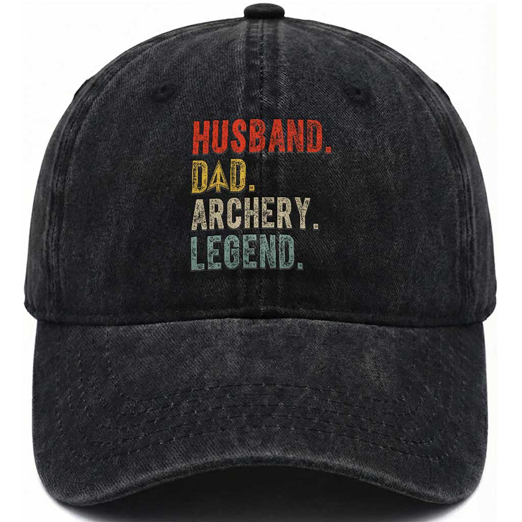 Vintage Bowhunter Fathers Day Washed Cotton Baseball Cap Husband Dad Archery Legend Arrowhead Hunting Gift