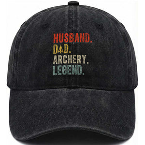 Vintage Bowhunter Fathers Day Washed Cotton Baseball Cap Husband Dad Archery Legend Arrowhead Hunting Gift