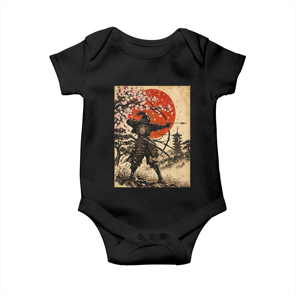 Vintage Japanese Samurai Archer Baby Onesie Ukiyoe Style Kyudo Bowhunter