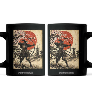 Vintage Japanese Samurai Archer Coffee Mug Ukiyoe Style Kyudo Bowhunter