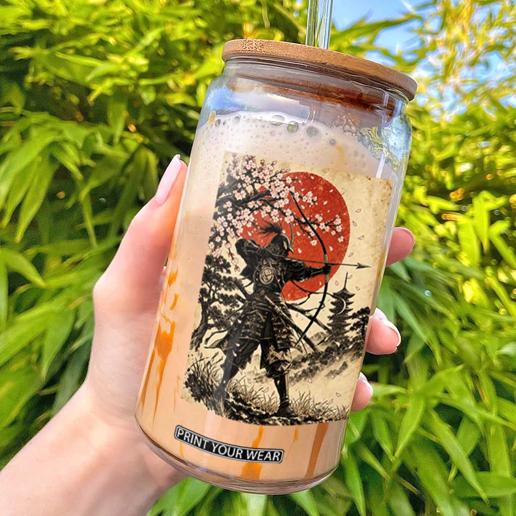 Vintage Japanese Samurai Archer Glass Can Ukiyoe Style Kyudo Bowhunter