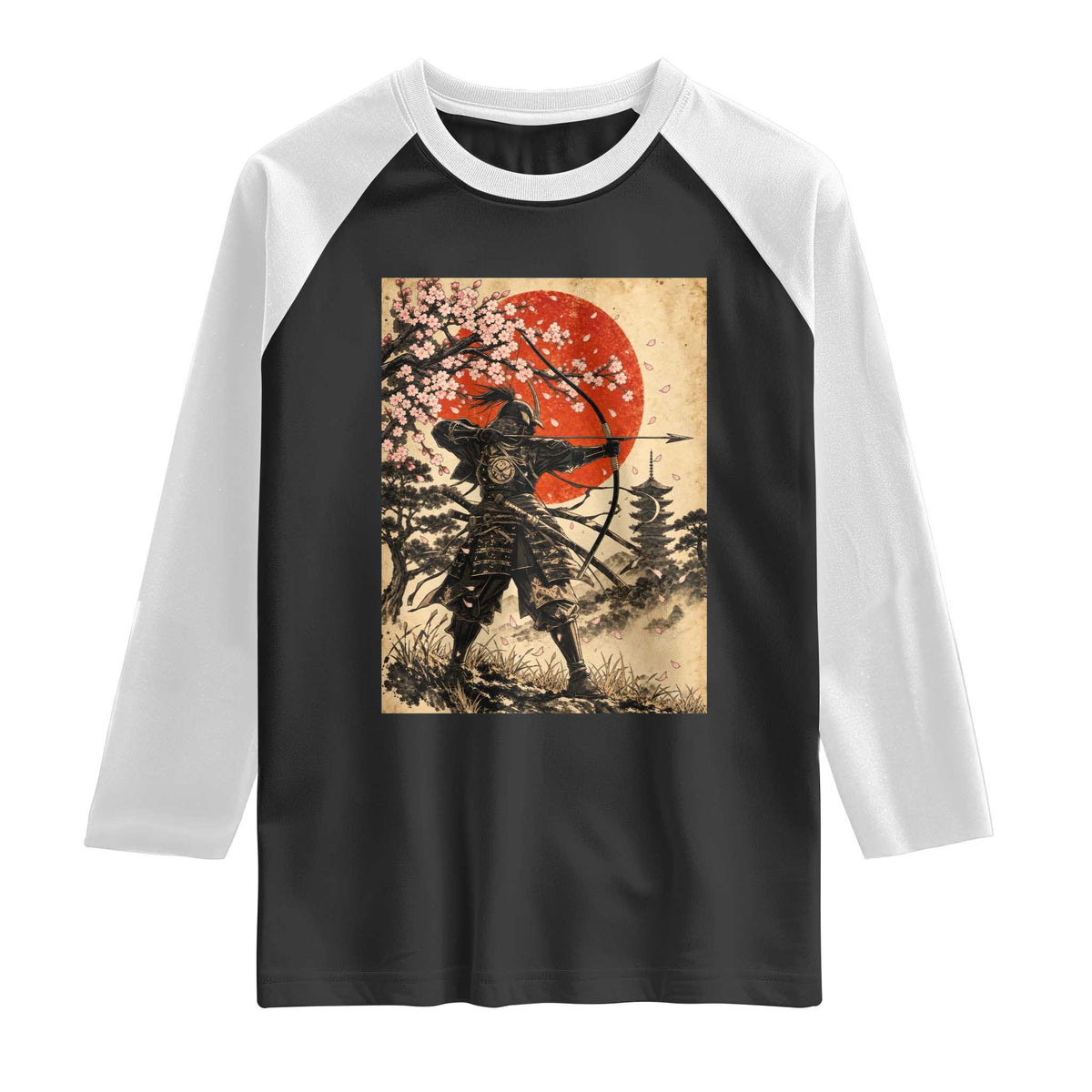 Vintage Japanese Samurai Archer Raglan Shirt Ukiyoe Style Kyudo Bowhunter