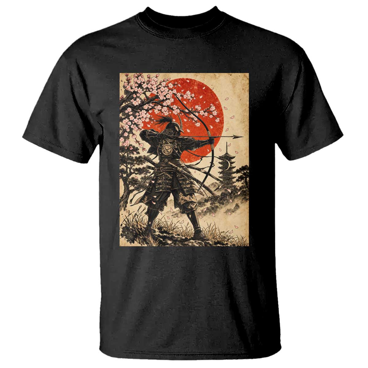 Vintage Japanese Samurai Archer T Shirt Ukiyoe Style Kyudo Bowhunter