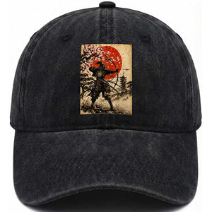 Vintage Japanese Samurai Archer Washed Cotton Baseball Cap Ukiyoe Style Kyudo Bowhunter