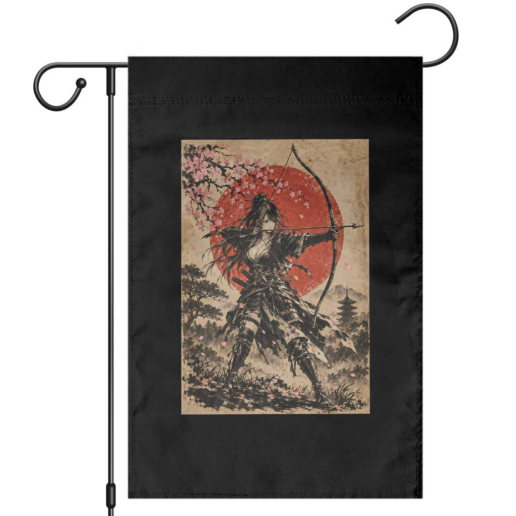 Japanese Samurai Archer Girl Garden Flag Vintage Ukiyoe Style Kyudo Bowhunter