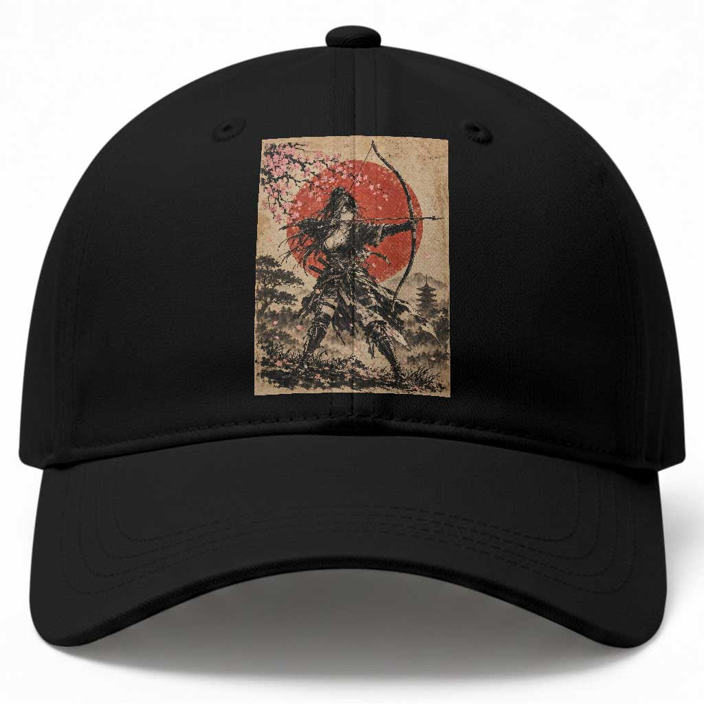 Japanese Samurai Archer Girl Baseball Cap Vintage Ukiyoe Style Kyudo Bowhunter