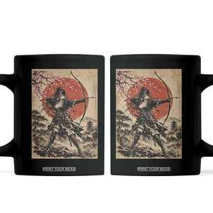 Japanese Samurai Archer Girl Coffee Mug Vintage Ukiyoe Style Kyudo Bowhunter
