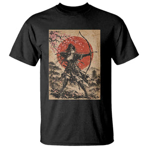 Japanese Samurai Archer Girl T Shirt Vintage Ukiyoe Style Kyudo Bowhunter