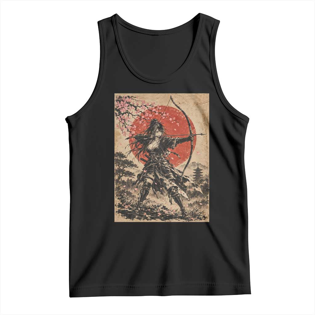 Japanese Samurai Archer Girl Tank Top Vintage Ukiyoe Style Kyudo Bowhunter