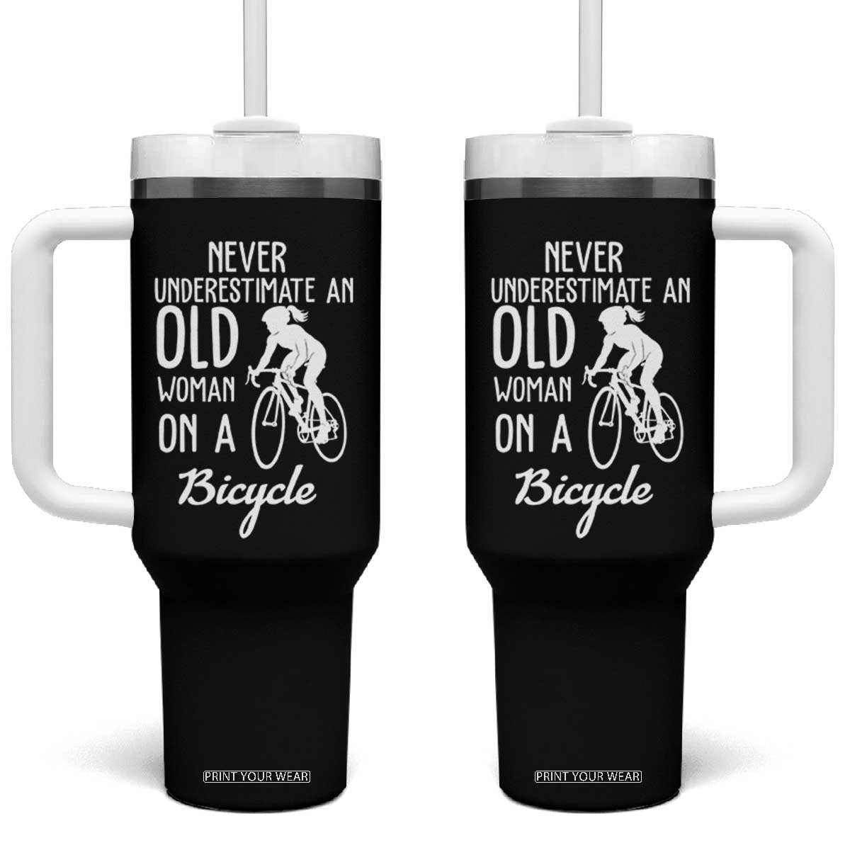 Cycling Lover Tumbler With Handle Never Underestimate An Old Woman On A Bicycle