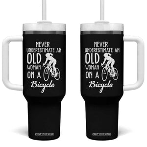 Cycling Lover Tumbler With Handle Never Underestimate An Old Woman On A Bicycle