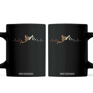 Mountain Biking Lover Coffee Mug Vintage Heartbeat Bicycle Outdoor Adventure Gift