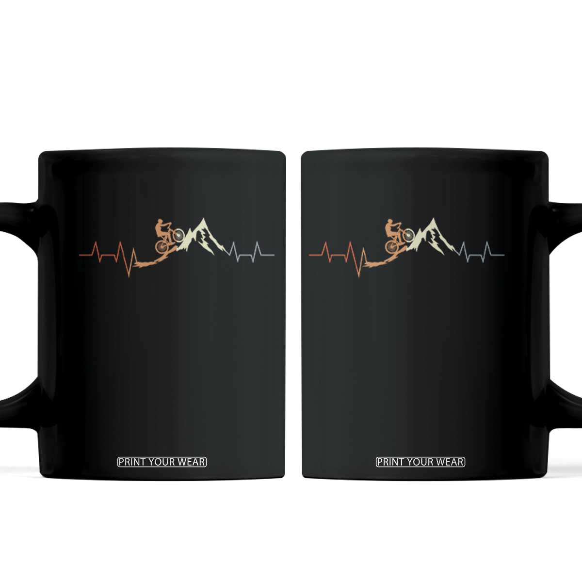 Mountain Biking Lover Coffee Mug Vintage Heartbeat Bicycle Outdoor Adventure Gift