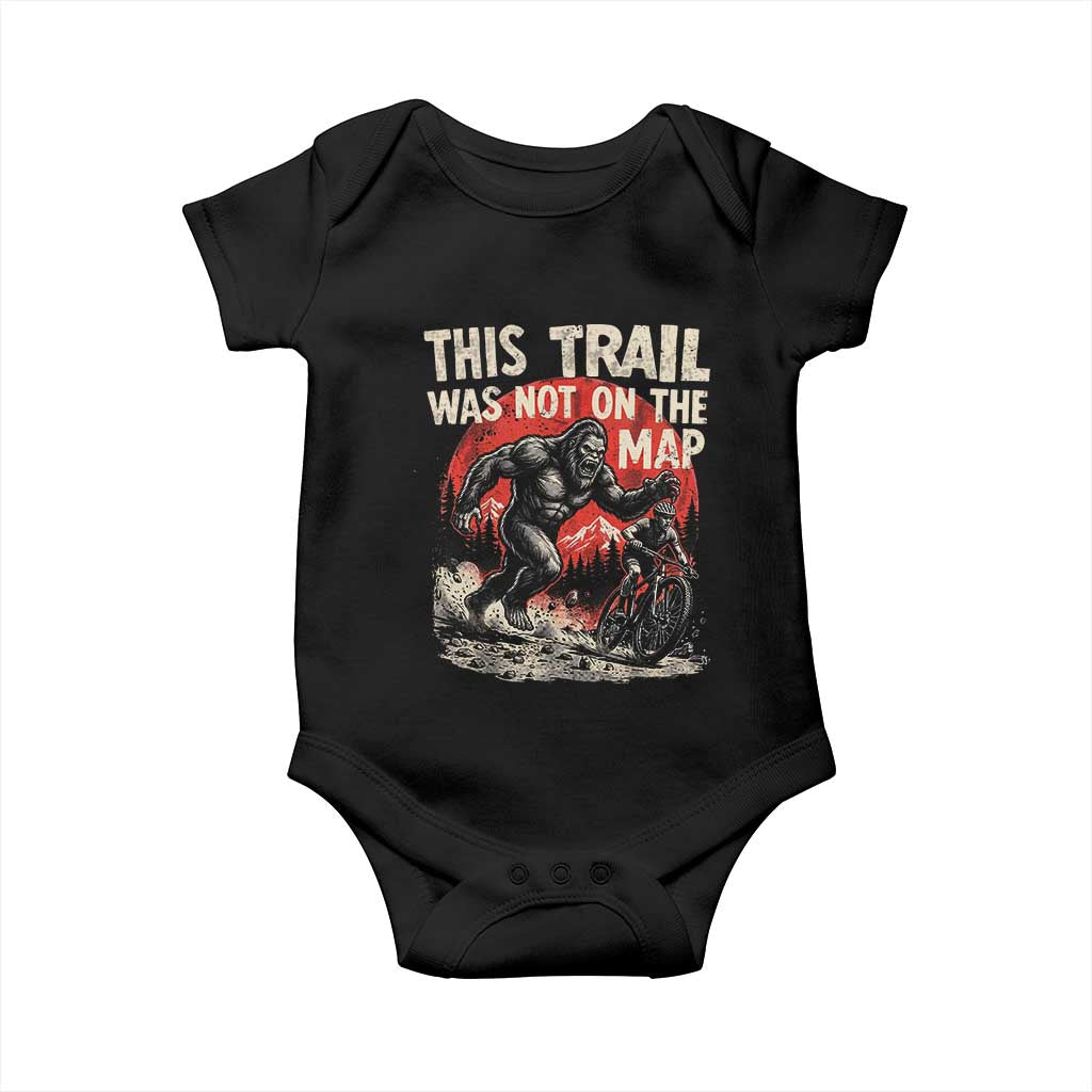 Funny Bigfoot Chasing Mountain Biker Baby Onesie This Trail Was Not On The Map