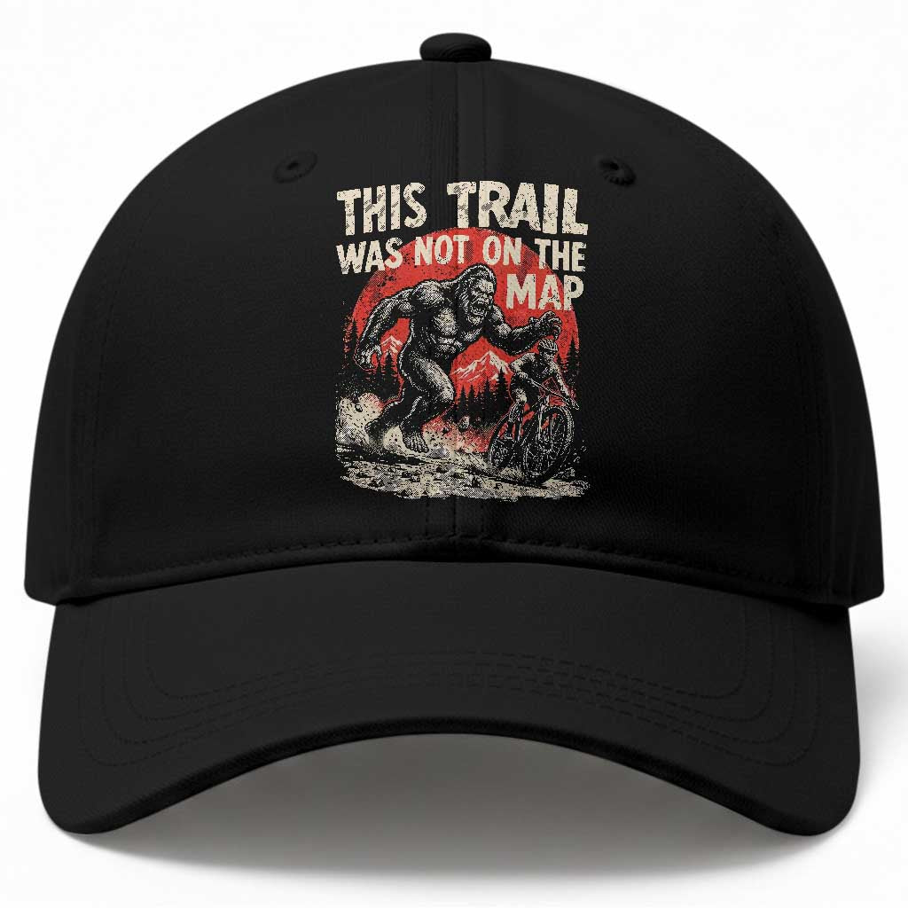 Funny Bigfoot Chasing Mountain Biker Baseball Cap This Trail Was Not On The Map