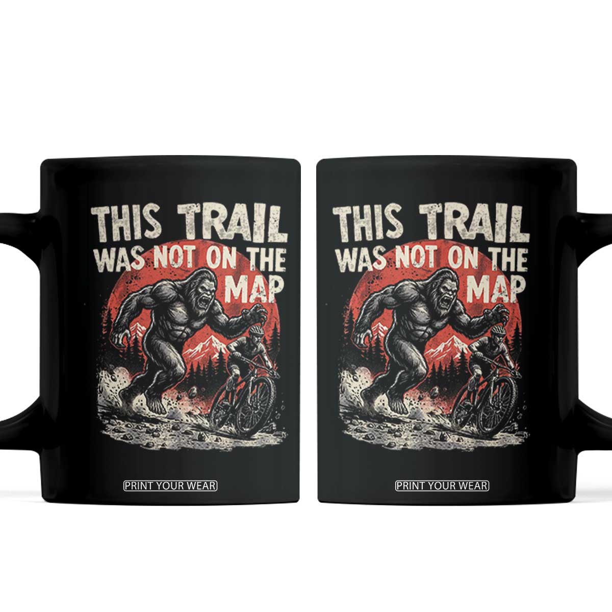 Funny Bigfoot Chasing Mountain Biker Coffee Mug This Trail Was Not On The Map