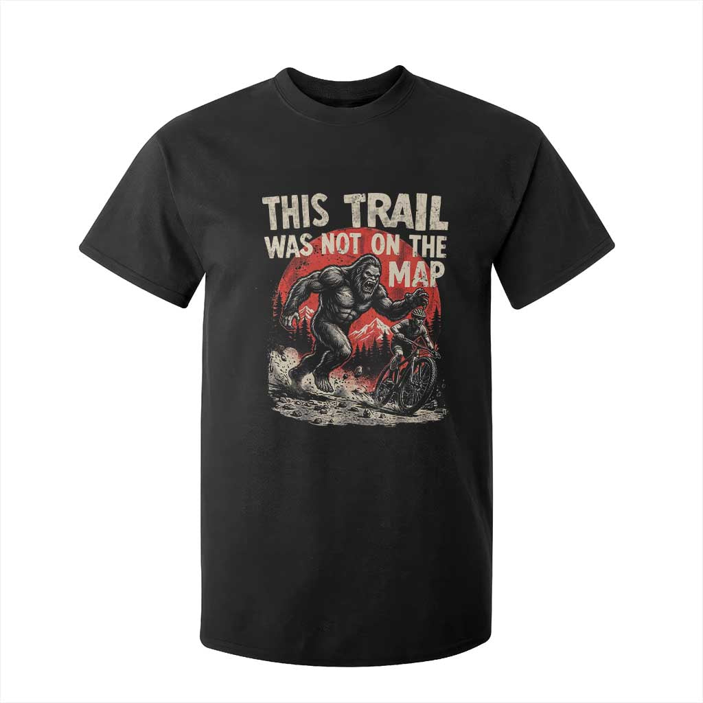 Funny Bigfoot Chasing Mountain Biker T Shirt For Kid This Trail Was Not On The Map