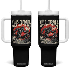 Funny Bigfoot Chasing Mountain Biker Tumbler With Handle This Trail Was Not On The Map