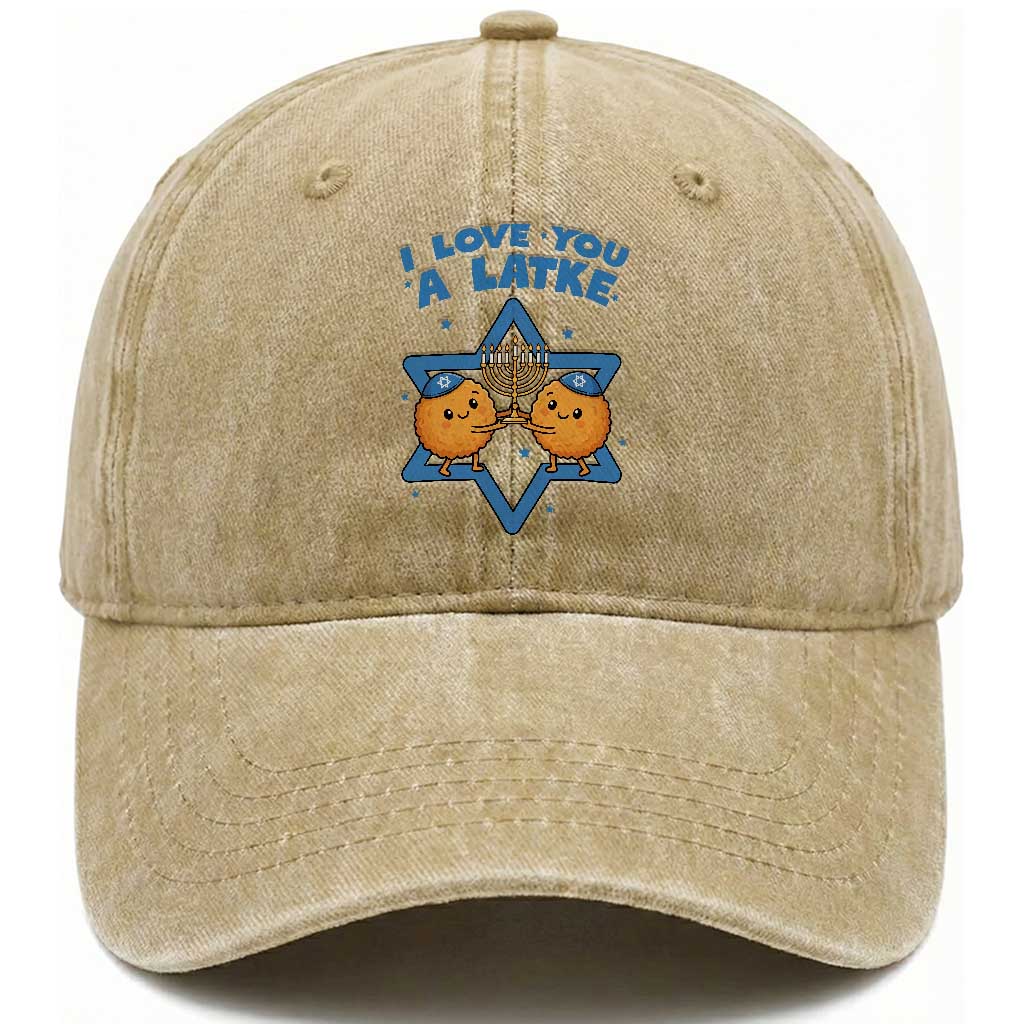 Funny Hanukkah Washed Cotton Baseball Cap I Love You A Latke Gift TS12 Print Your Wear