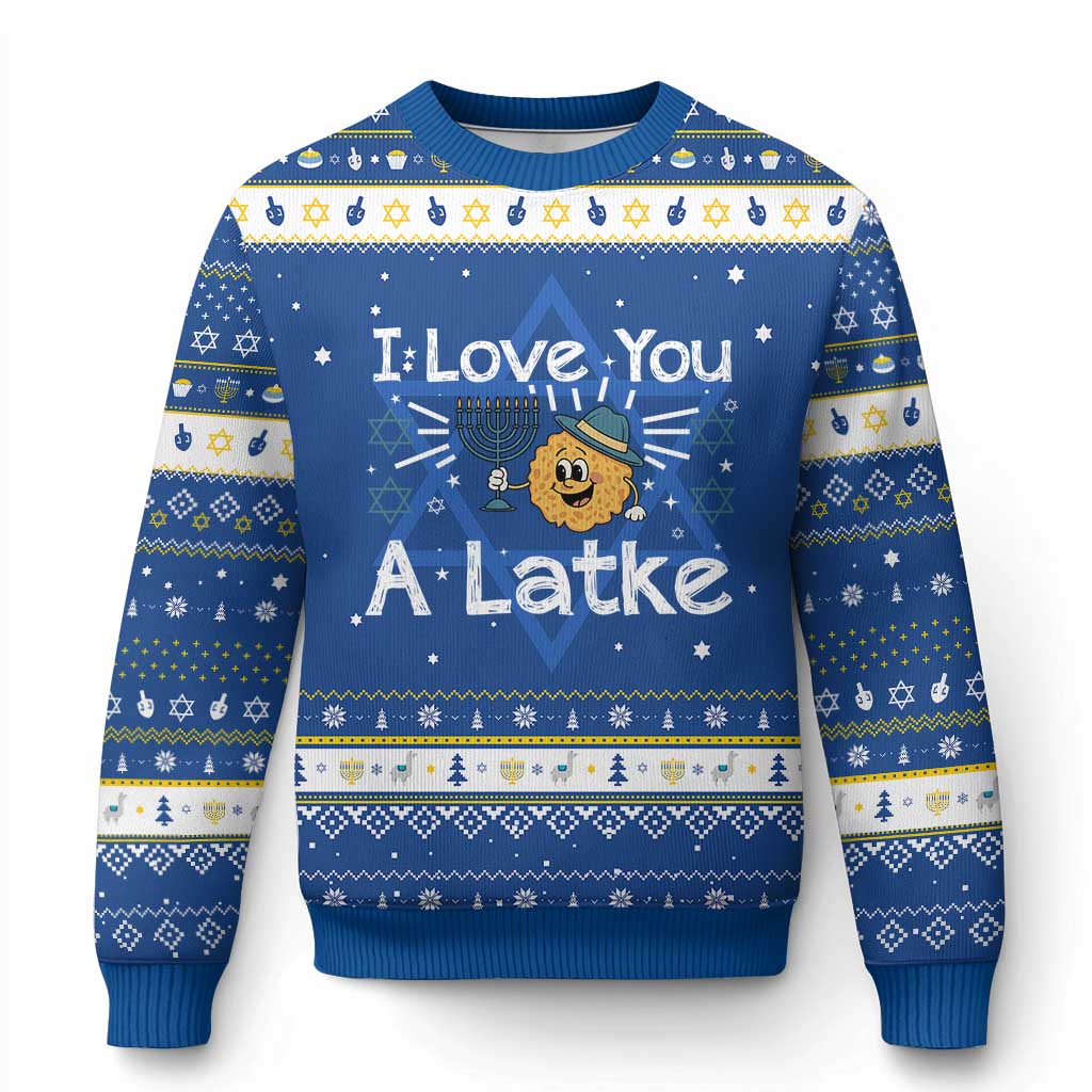 I Love You A Latke Hanukkah Ugly Sweater Funny Gift For Latke Lover TS12 Blue White Print Your Wear