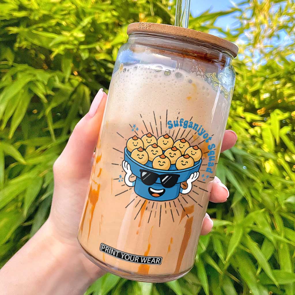 Funny Hanukkah Sufganiyah Jelly Donut Squad Gift Glass Can TS12 White Print Your Wear