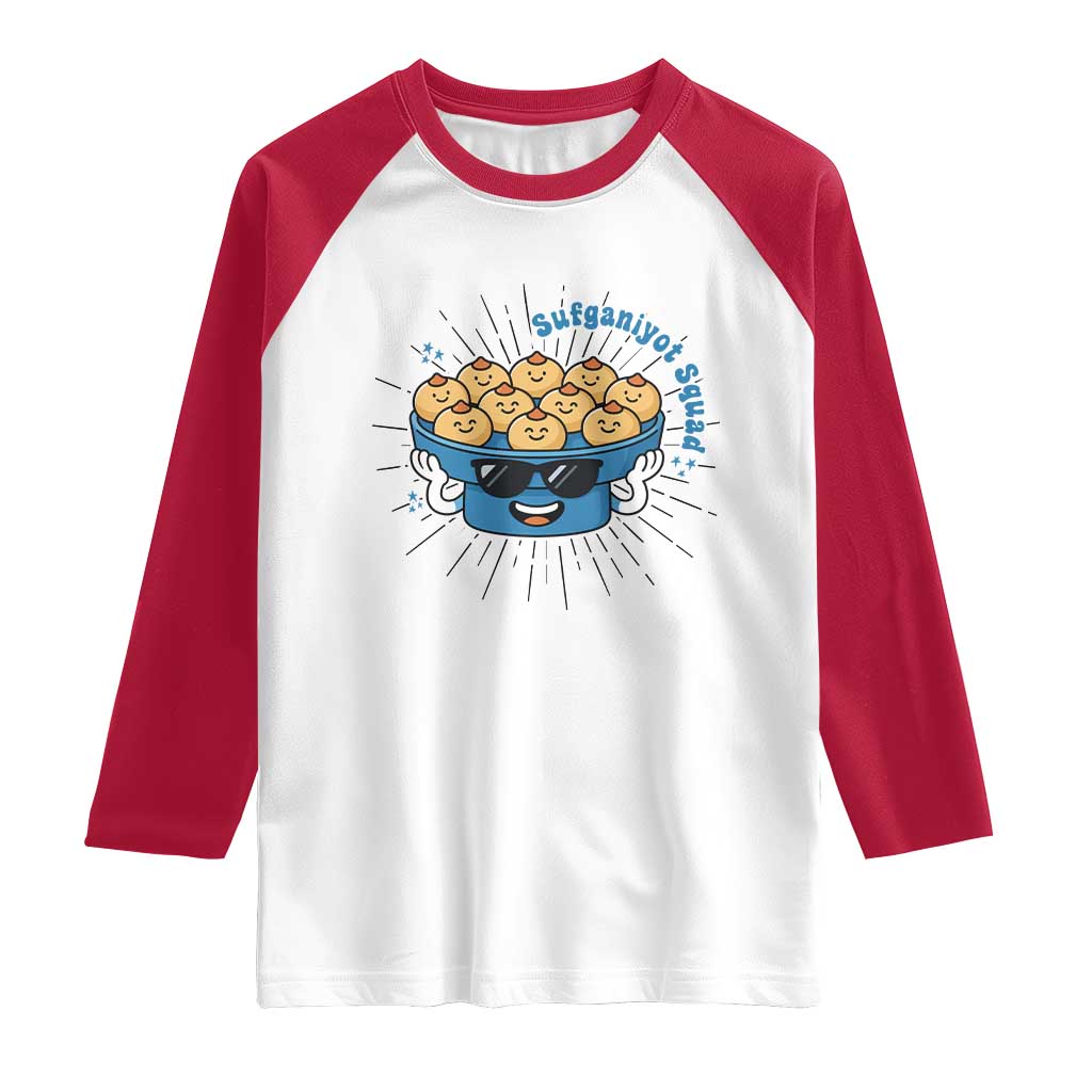 Funny Hanukkah Sufganiyah Jelly Donut Squad Gift Raglan Shirt TS12 White Red Print Your Wear