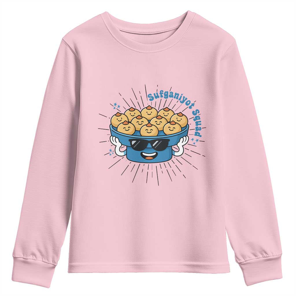 Funny Hanukkah Sufganiyah Jelly Donut Squad Gift Youth Sweatshirt TS12 Light Pink Print Your Wear