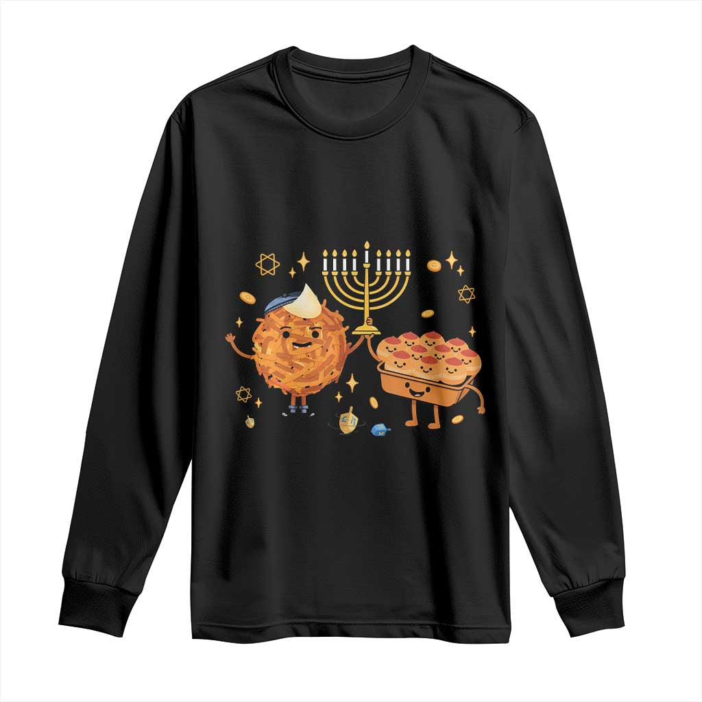 Hanukkah Sufganiyah And Latke Lifting Menorah Long Sleeve Shirt Funny Holiday Gift TS12 Black Print Your Wear