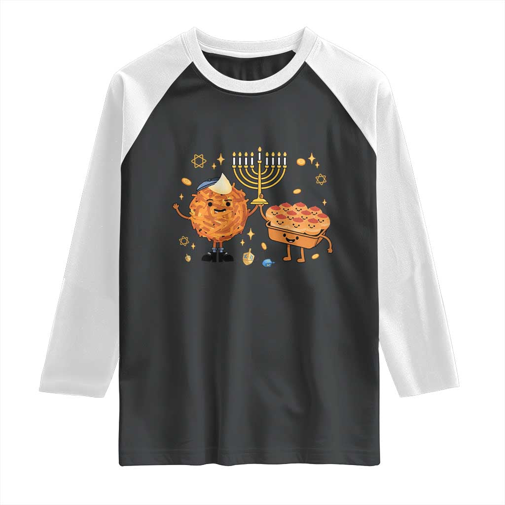 Hanukkah Sufganiyah And Latke Lifting Menorah Raglan Shirt Funny Holiday Gift TS12 Black White Print Your Wear