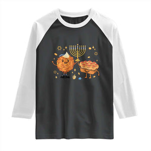 Hanukkah Sufganiyah And Latke Lifting Menorah Raglan Shirt Funny Holiday Gift TS12 Black White Print Your Wear