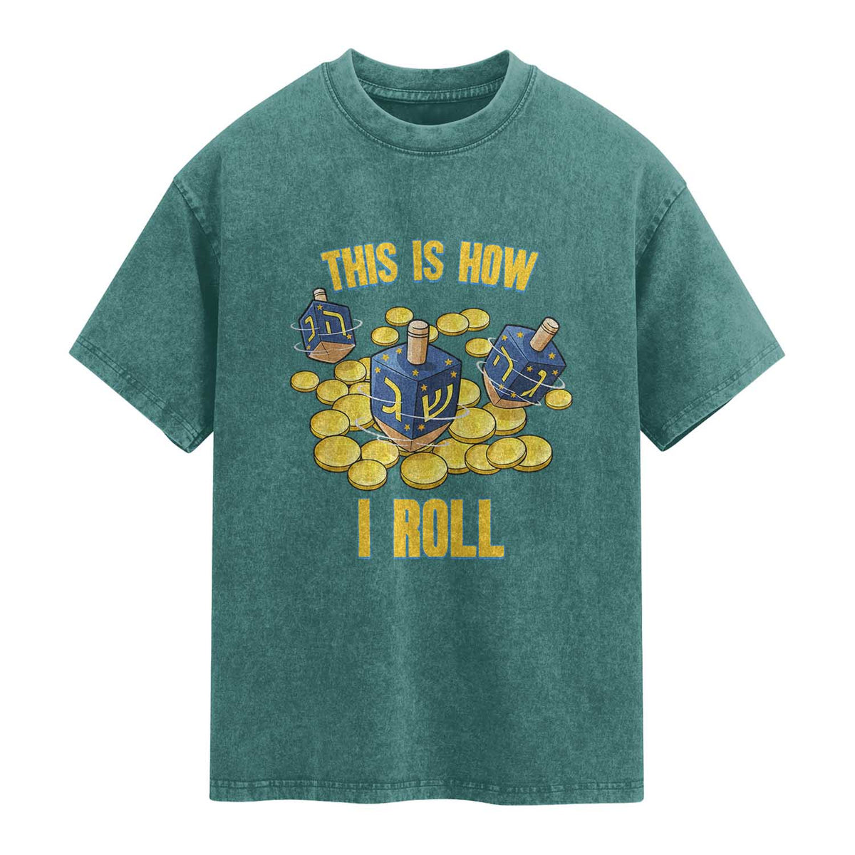 Funny Hanukkah Dreidel Washed Cotton T-Shirt This Is How I Roll Gift