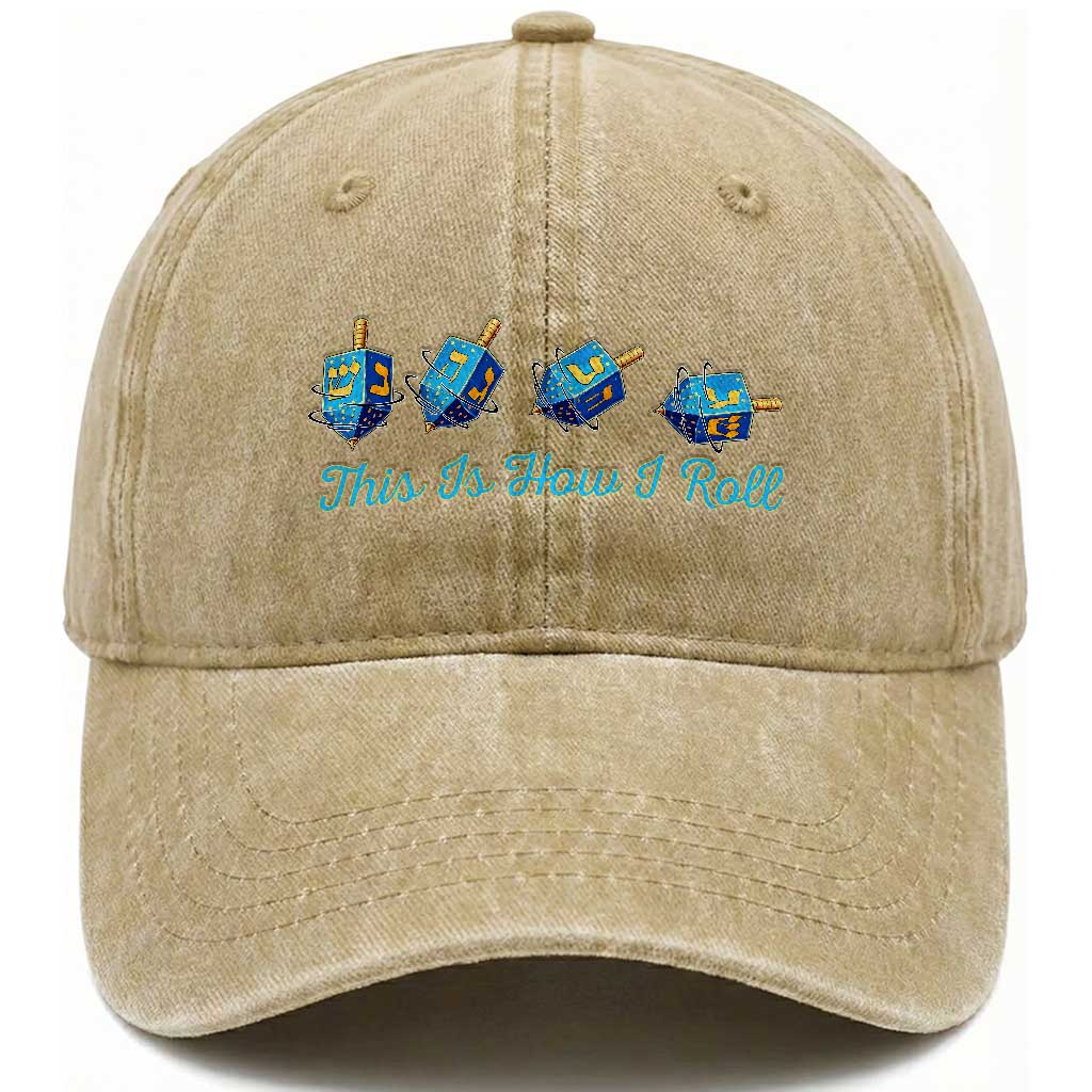 Hanukkah Dreidel Washed Cotton Baseball Cap This Is How I Roll Jewish Holiday Gift TS12 Print Your Wear