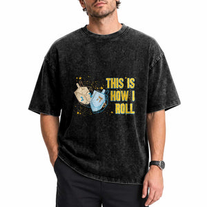 This Is How I Roll Washed Cotton T-Shirt Jewish Holiday Dreidel Gift
