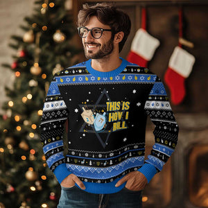 This Is How I Roll Hanukkah Ugly Sweater Jewish Holiday Dreidel Gift TS12 Black Blue Print Your Wear