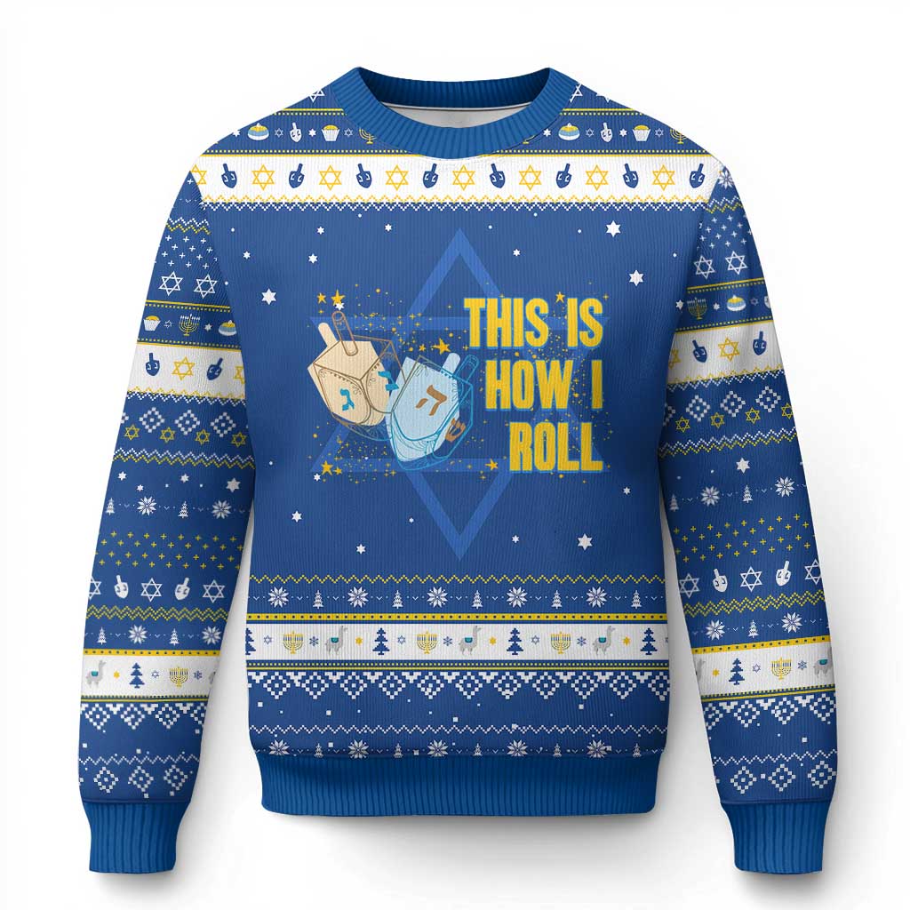 This Is How I Roll Hanukkah Ugly Sweater Jewish Holiday Dreidel Gift TS12 Blue White Print Your Wear
