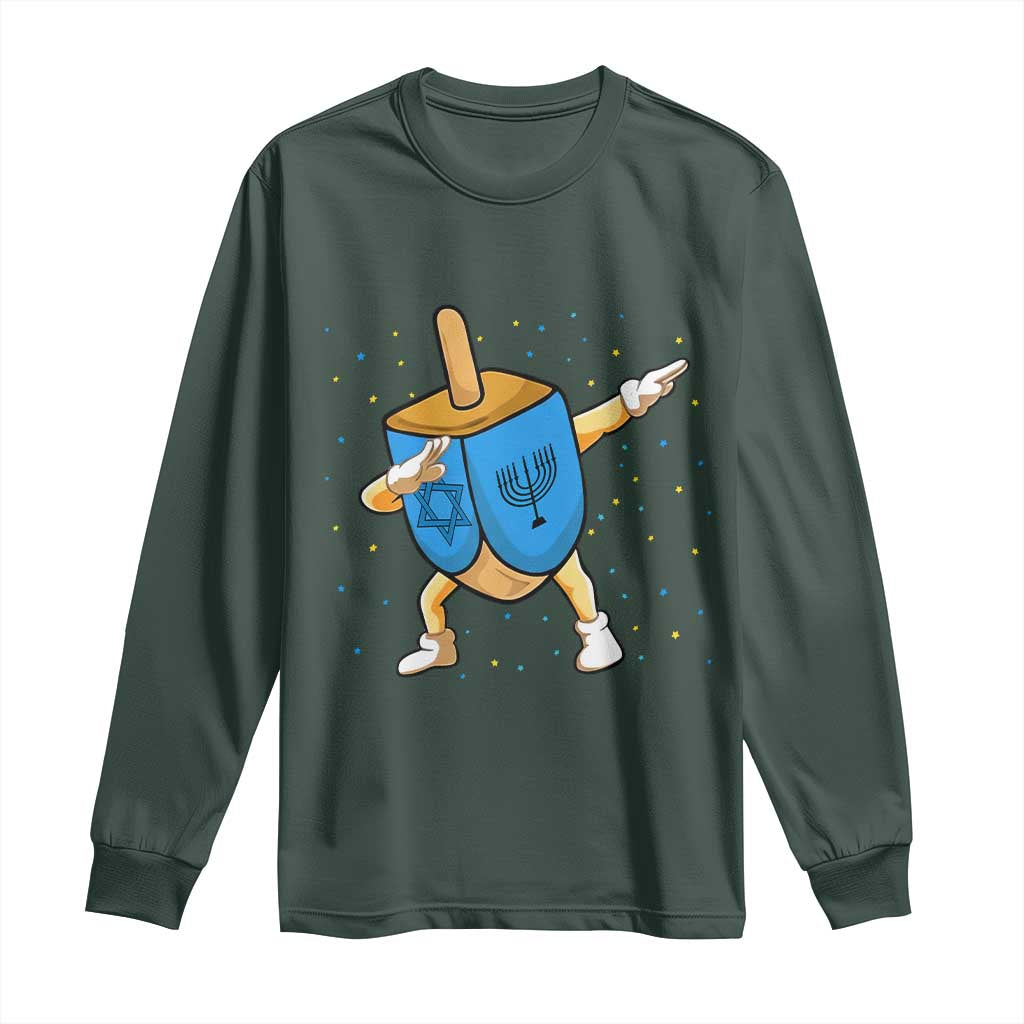Funny Hanukkah Dreidel Dabbing Holiday Gift Long Sleeve Shirt TS12 Dark Forest Green Print Your Wear