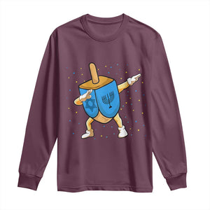 Funny Hanukkah Dreidel Dabbing Holiday Gift Long Sleeve Shirt TS12 Maroon Print Your Wear