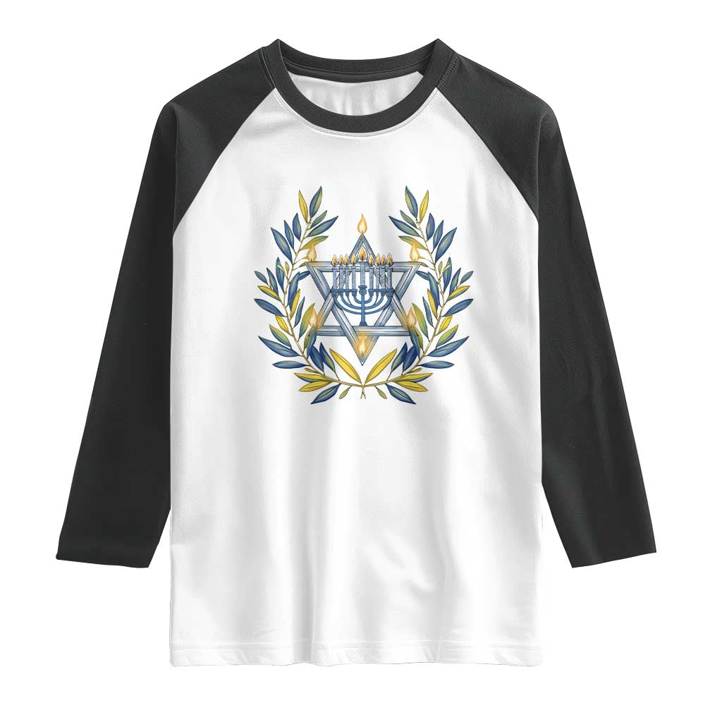 Hanukkah Flower Menorah Star Of David Raglan Shirt Gift For Women TS12 White Black Print Your Wear