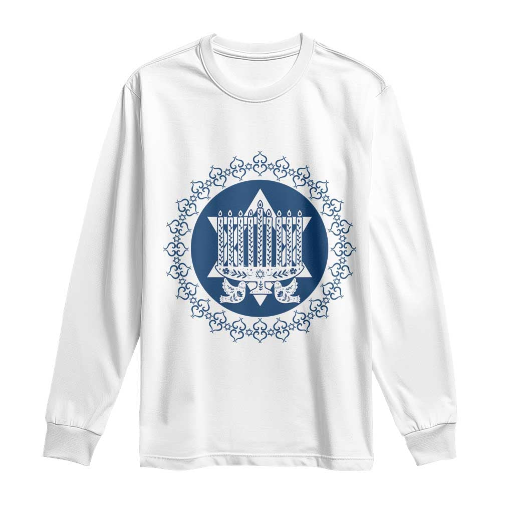 Hanukkah Vintage Menorah Peace Doves Long Sleeve Shirt Festival Of Lights Gift TS12 White Print Your Wear