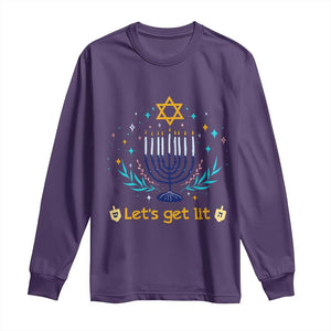 Funny Hanukkah Long Sleeve Shirt Lets Get Lit Jewish Holiday Gift TS12 Purple Print Your Wear