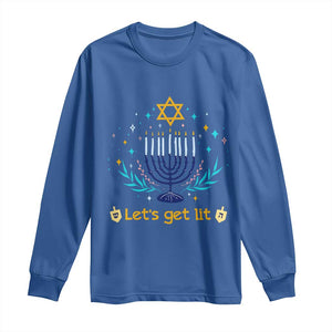 Funny Hanukkah Long Sleeve Shirt Lets Get Lit Jewish Holiday Gift TS12 Royal Blue Print Your Wear