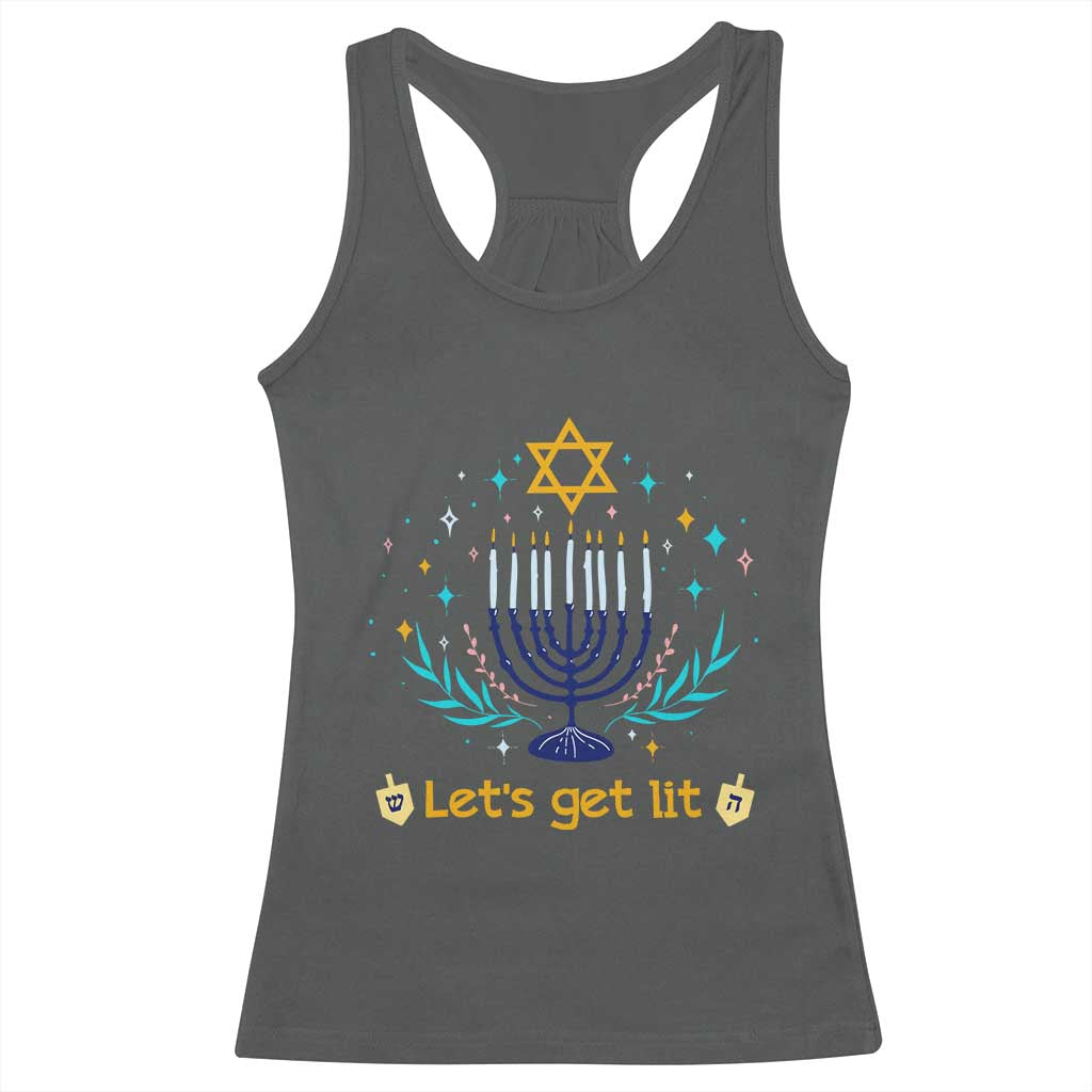 Funny Hanukkah Racerback Tank Top Lets Get Lit Jewish Holiday Gift TS12 Dark Heather Print Your Wear