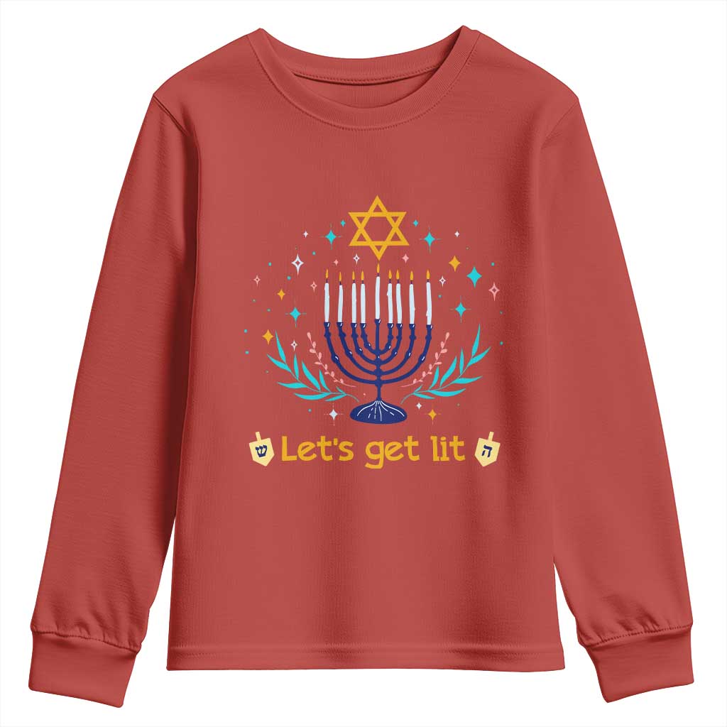 Funny Hanukkah Youth Sweatshirt Lets Get Lit Jewish Holiday Gift TS12 Red Print Your Wear