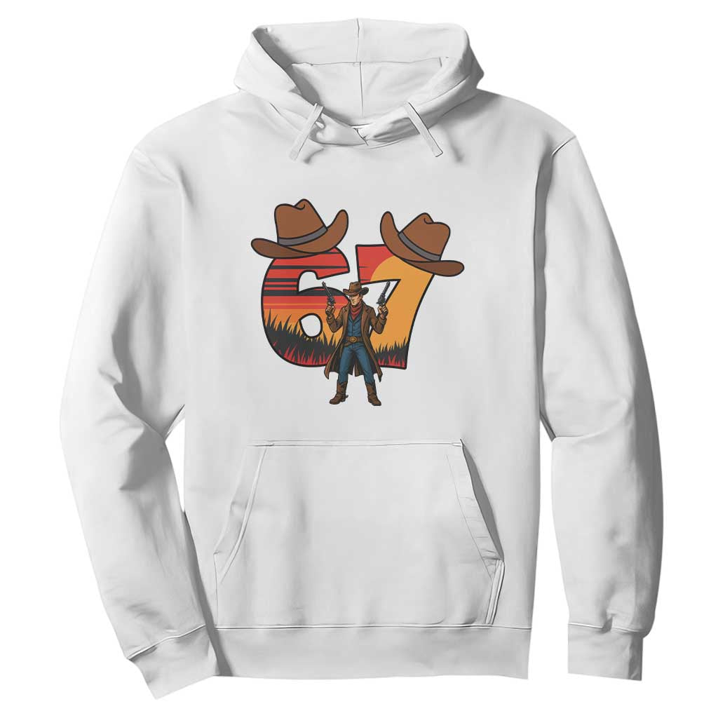 Six Seven Meme Cowboy Hoodie Funny Western 67 Trend Gift TS12 White Print Your Wear