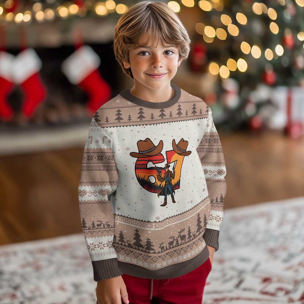 Six Seven Meme Cowboy Ugly Christmas Sweater Funny Western 67 Trend Gift TS12 Mocha Mousse Print Your Wear